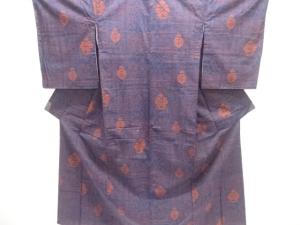 未使用品　花更紗模様織り出し手織り紬着物